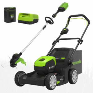 GREENWORKS 80v 41cm Lawn Mower & 80v Line Trimmer with 2ah Battery & Charger Twin Pack Offer