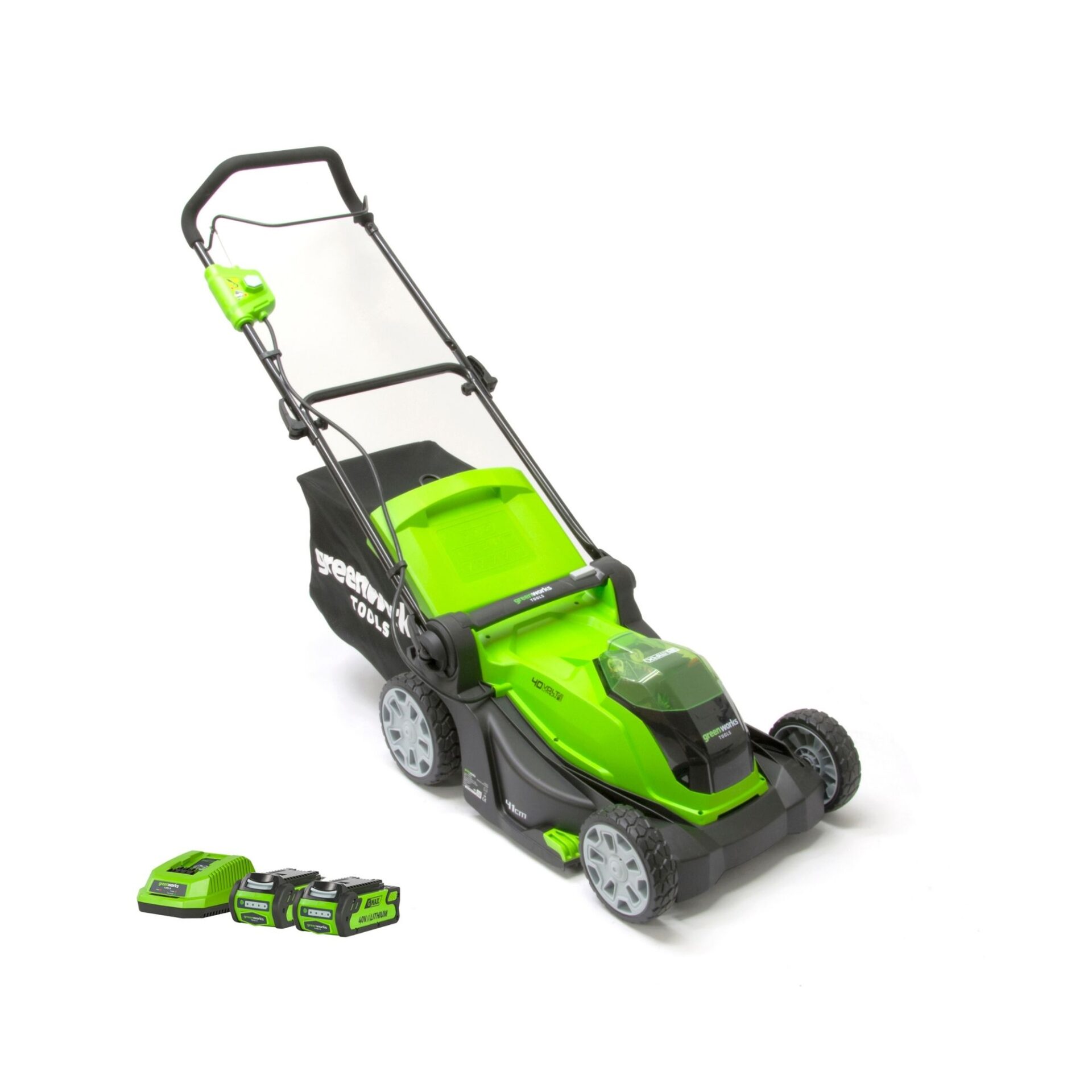 Click to view product details and reviews for Greenworks G40lm41k2x Cordless 40v 40cm Mower C W Battery Charger.