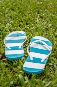 Striped blue and white flip-flops