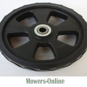Black rubber wheel with six spokes and bearing