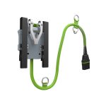 Wall-mounted garden hose reel with green cord
