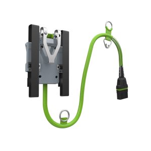 Wall-mounted garden hose reel with green cord