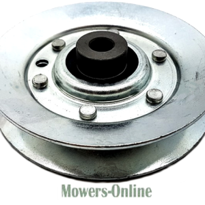 Lawn mower engine pulley with rubber bushing