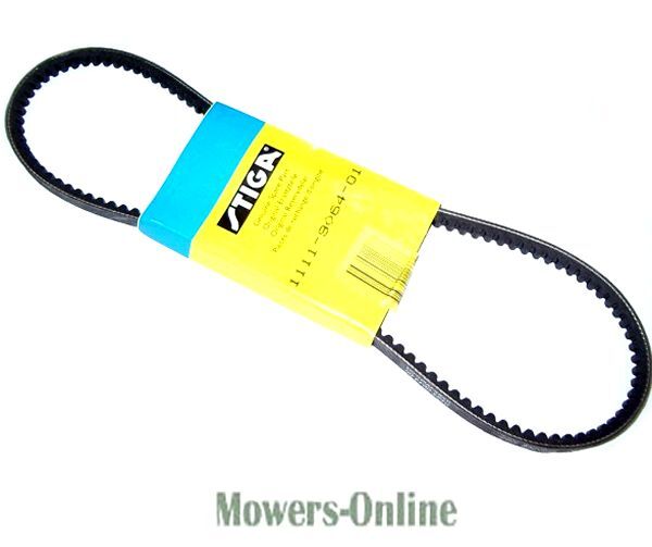 P - Mowers Online Alternator drive belt with yellow packaging label