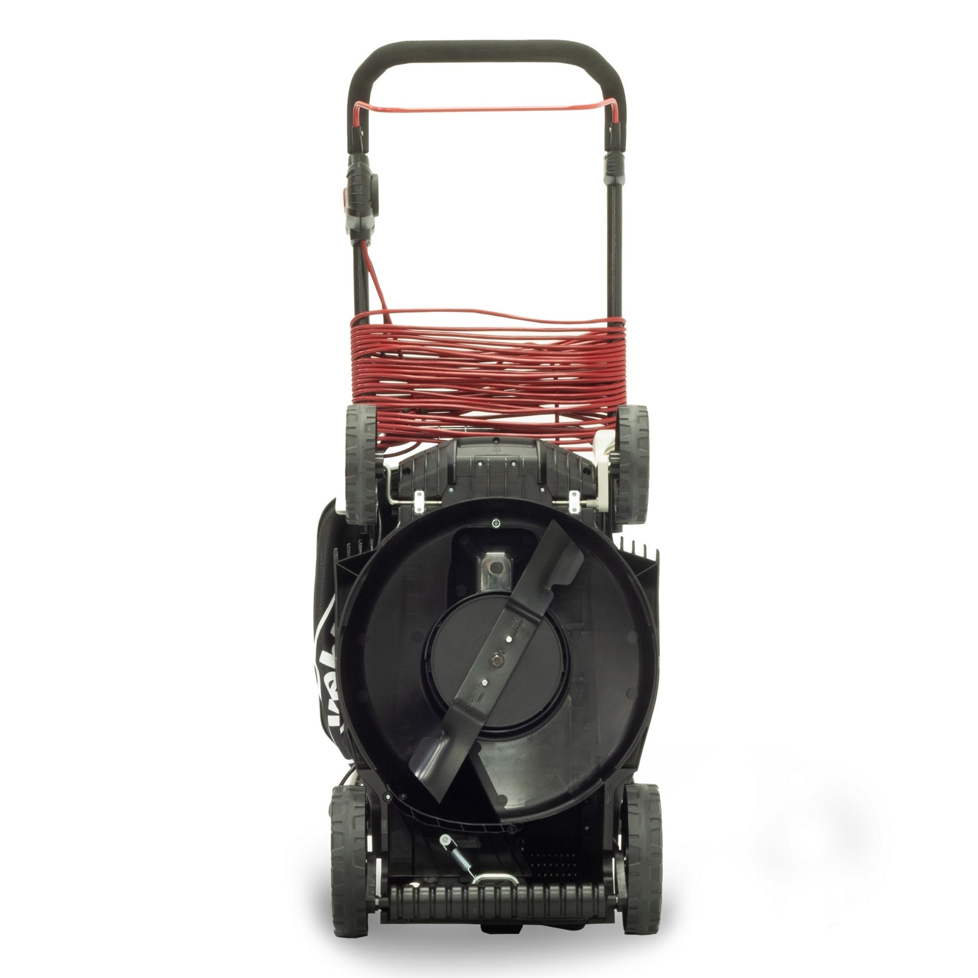 hrkooys01vc.jpg - Mowers Online Push lawn mower with red deck, top view