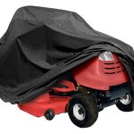 Red riding lawn mower with storage cover