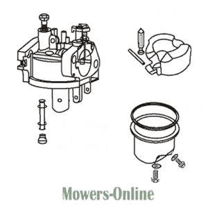 Lawn mower carburetor and fuel tank parts diagram