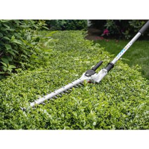 Cordless hedge trimmer with extended reach pole